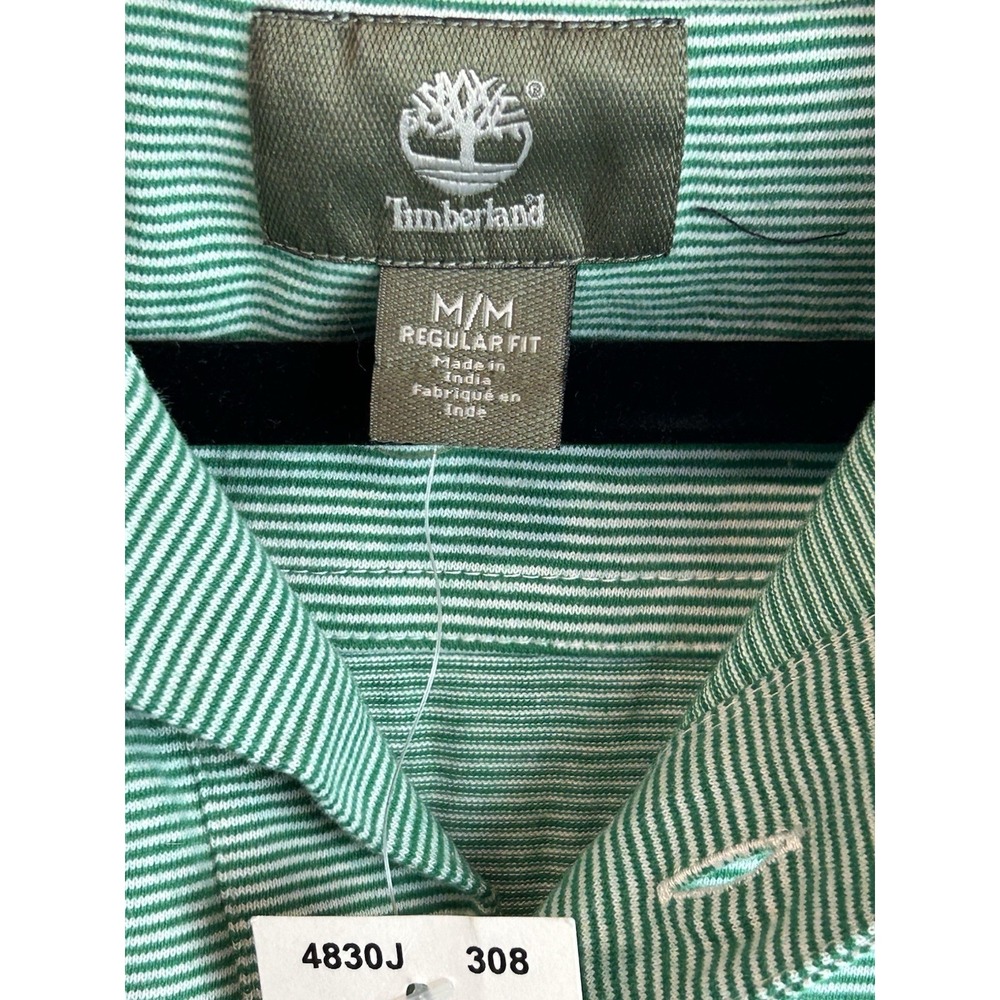 Timberland Regular Fit Polo‎ Men's Sz Medium Green White Stripe Blue Logo